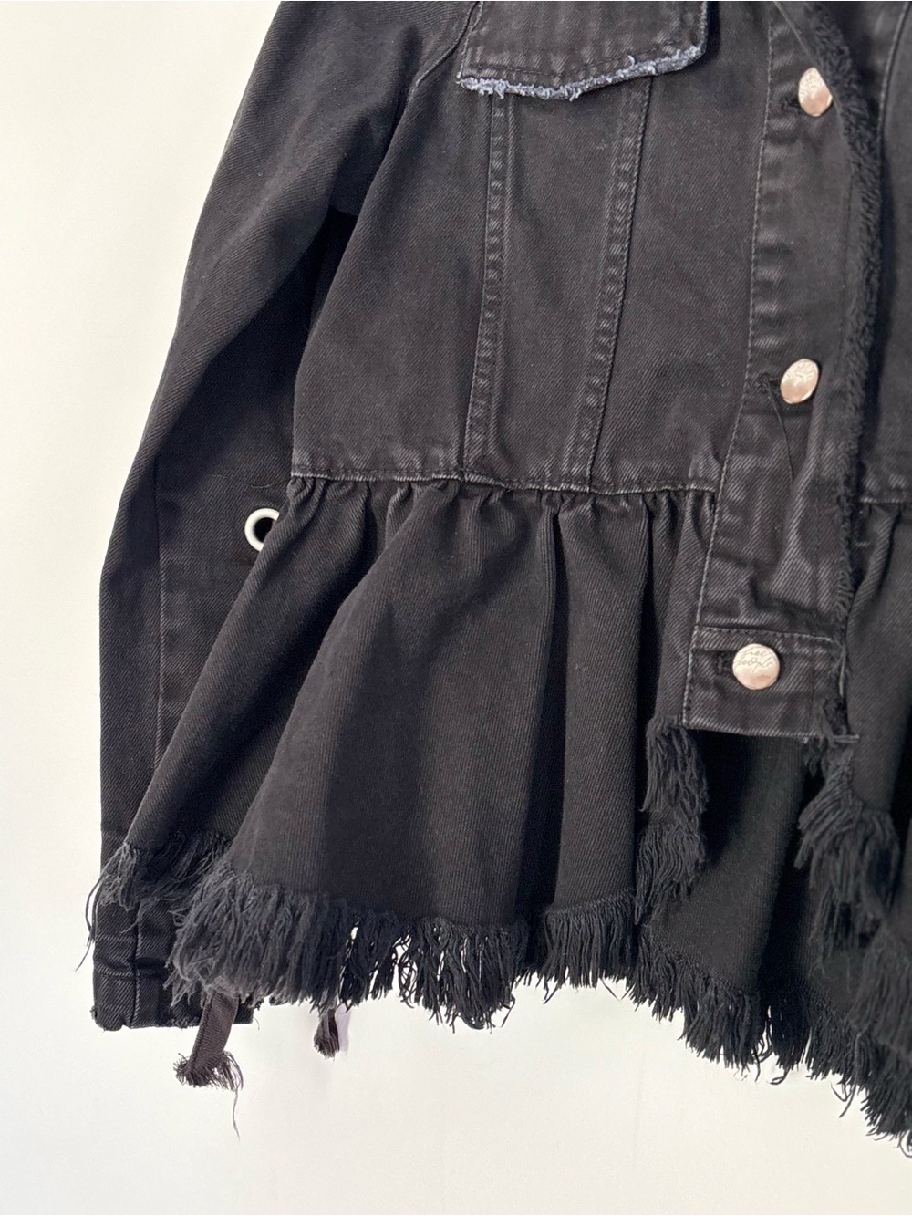 Free People Willow Black Denim Peplum Jacket Size XS-Small Grunge Whimsigoth A93 - Picture 8 of 16